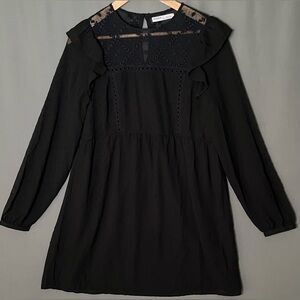 Pull & Bear M Black Coquette Sheer Long Sleeve Ruffle Dress